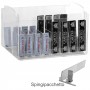Clear acrylic countertop display for cut tobacco packetswith a compartment pusher system