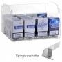 Expositor de mostrador en plexiglás transparente para cajetillas de 20 cigarrillos dispone de empujadores de paquete (art. E-468