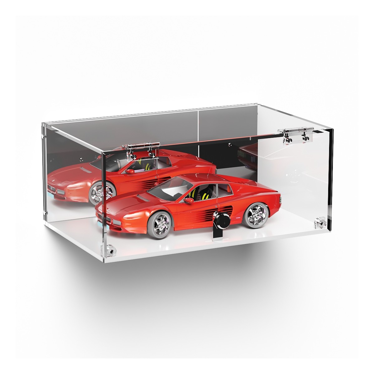 E-1036 TEC-X - Personalizzabile - Teca espositiva in plexiglass da parete con sportello e cerniere frontali e chiusura con se...