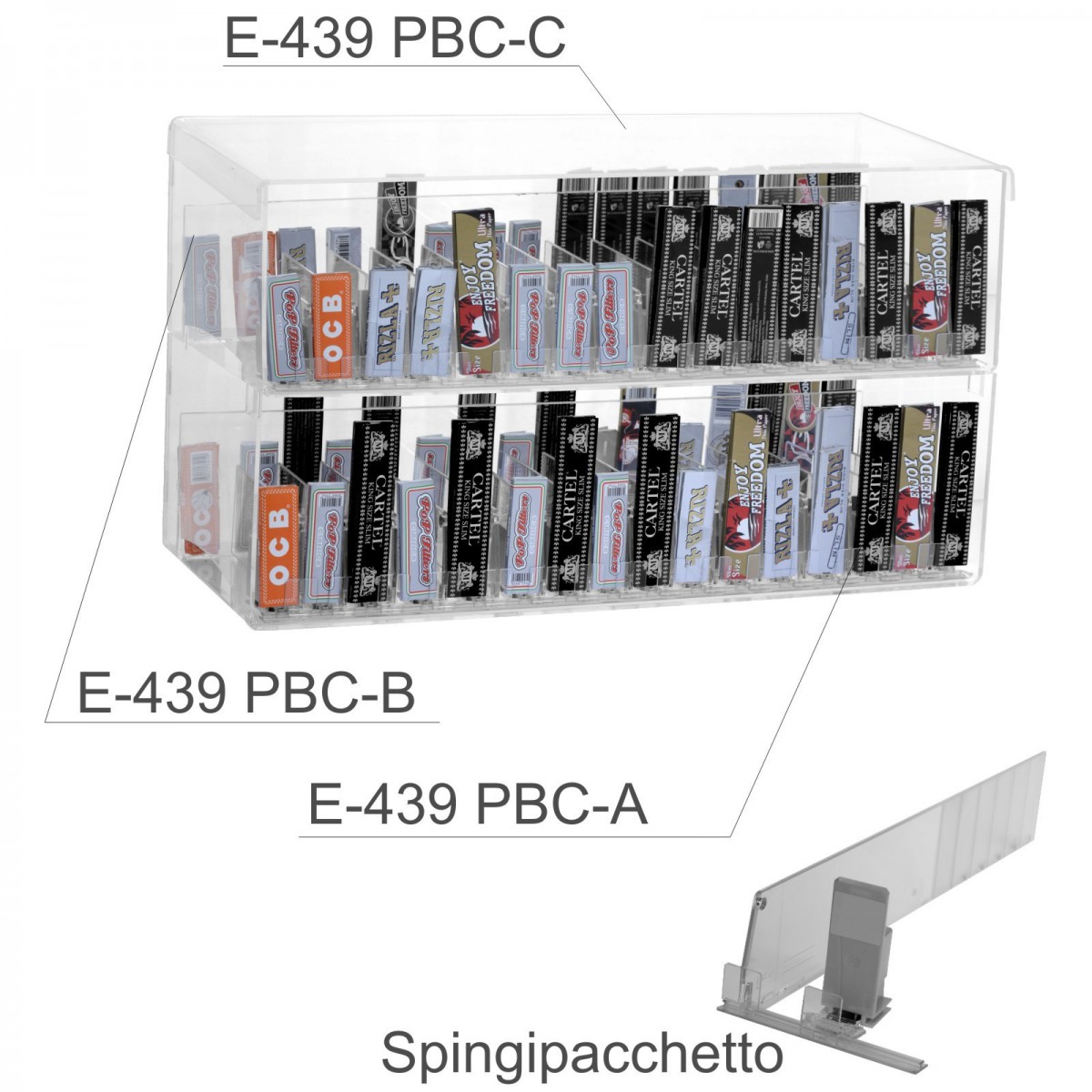 E-439 - Espositore in plexiglass trasparente da banco porta cartine - L 50 x P 20 cm.