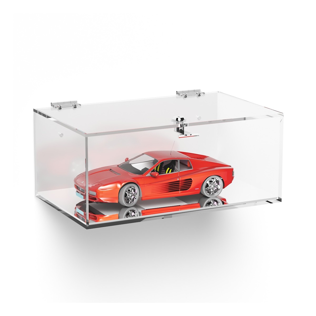 E-1059 TEC-X - Personalizzabile - Teca espositiva in plexiglass da parete con sportello e cerniere superiori e chiusura con s...