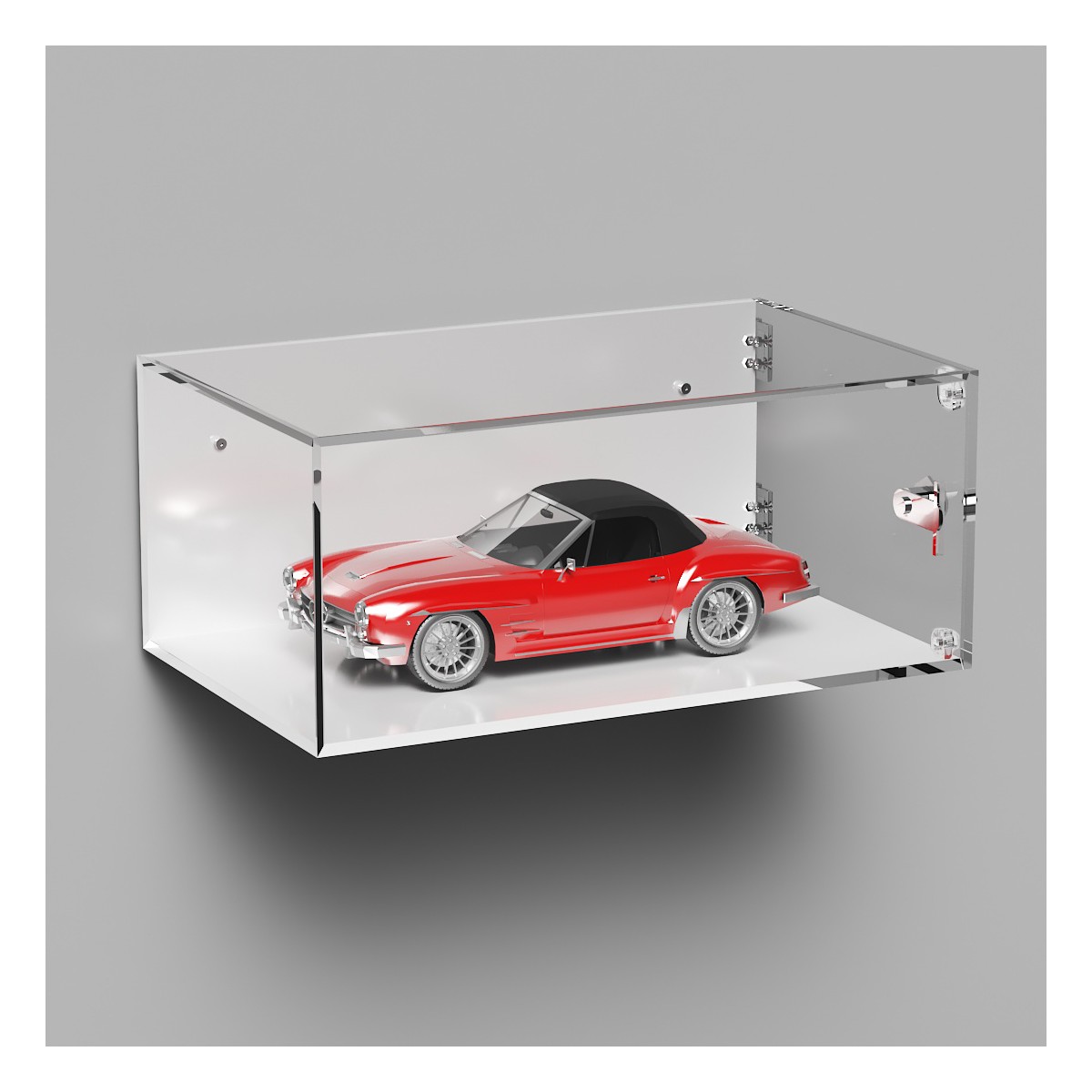 E-1064 TEC-X - Personalizzabile - Teca espositiva in plexiglass da parete con sportello e cerniere laterali e chiusura con se...