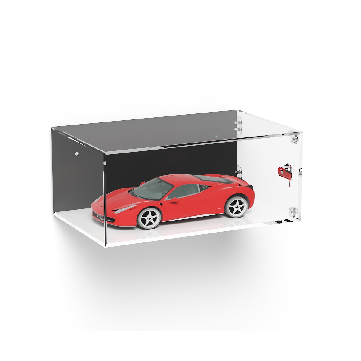 E-1065 TEC-X - Personalizzabile - Teca espositiva in plexiglass da parete con sportello e cerniere laterali e chiusura con se...