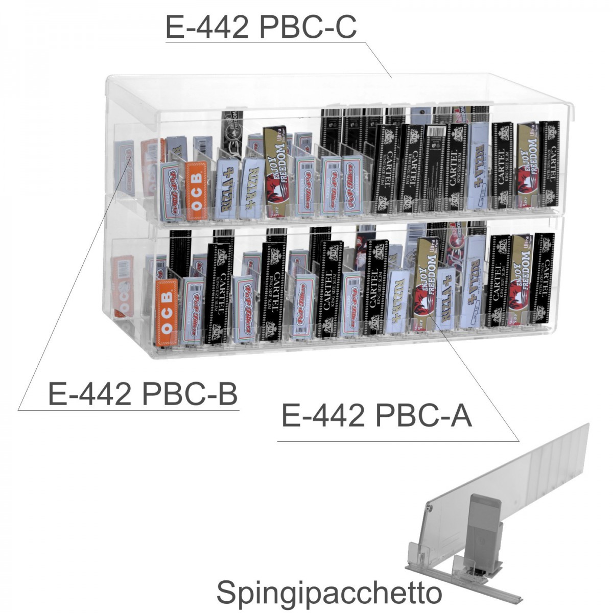 E-442 - Espositore in plexiglass trasparente da banco porta cartine - L 50 x P 30 cm.