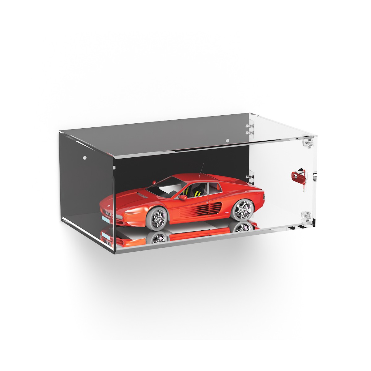 E-1073 TEC-X - Personalizzabile - Teca espositiva in plexiglass da parete con sportello e cerniere laterali e chiusura con se...