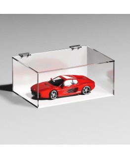 E-1079 TEC-X - Personalizzabile - Teca espositiva in plexiglass trasparente da banco 5 lati chiusi con sportello superiore co...