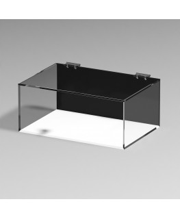 E-1080 TEC-X - Personalizzabile - Teca espositiva in plexiglass trasparente da banco 5 lati chiusi con sportello superiore co...