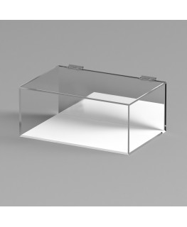 E-1081 TEC-X - Personalizzabile - Teca espositiva in plexiglass trasparente da banco 5 lati chiusi con sportello superiore co...