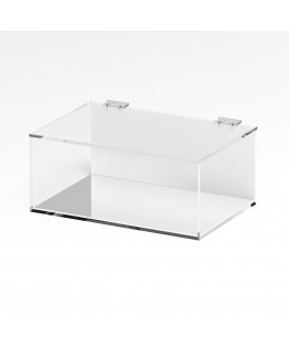 E-1087 TEC-X - Personalizzabile - Teca espositiva in plexiglass trasparente da banco 5 lati chiusi con sportello superiore co...