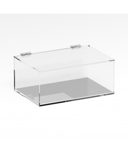 E-1089 TEC-X - Personalizzabile - Teca espositiva in plexiglass trasparente da banco 5 lati chiusi con sportello superiore co...