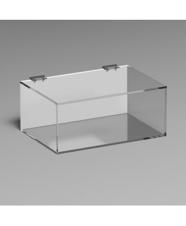 E-1090 TEC-X - Personalizzabile - Teca espositiva in plexiglass trasparente da banco 5 lati chiusi con sportello superiore co...