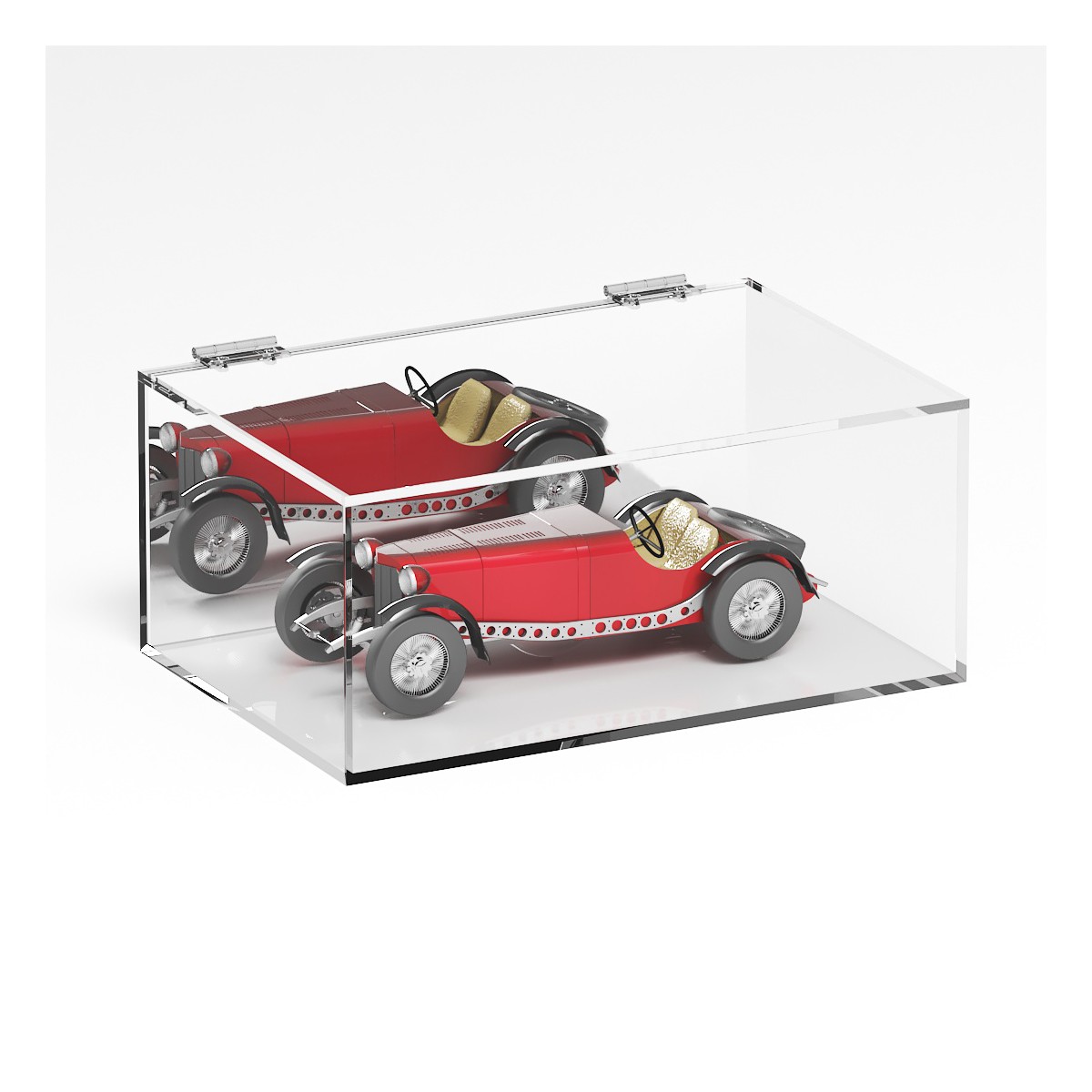 E-1092 TEC-X - Personalizzabile - Teca espositiva in plexiglass trasparente da banco 5 lati chiusi con sportello superiore co...