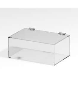 E-1093 TEC-X - Personalizzabile - Teca espositiva in plexiglass trasparente da banco 5 lati chiusi con sportello superiore co...