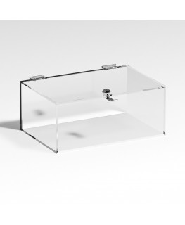 E-1096 TEC-X - Personalizzabile - Teca espositiva in plexiglass trasparente da banco 5 lati chiusi con sportello superiore co...