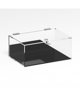 E-1100 TEC-X - Personalizzabile - Teca espositiva in plexiglass trasparente da banco 5 lati chiusi con sportello superiore co...