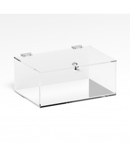 E-1102 TEC-X - Personalizzabile - Teca espositiva in plexiglass trasparente da banco 5 lati chiusi con sportello superiore co...