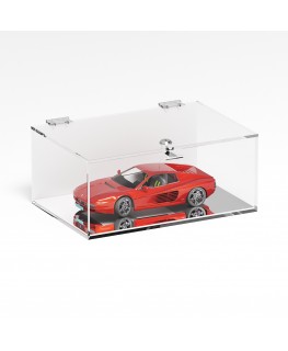 E-1102 TEC-X - Personalizzabile - Teca espositiva in plexiglass trasparente da banco 5 lati chiusi con sportello superiore co...