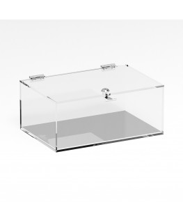 E-1104 TEC-X - Personalizzabile - Teca espositiva in plexiglass trasparente da banco 5 lati chiusi con sportello superiore co...