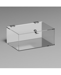 E-1105 TEC-X - Personalizzabile - Teca espositiva in plexiglass trasparente da banco 5 lati chiusi con sportello superiore co...