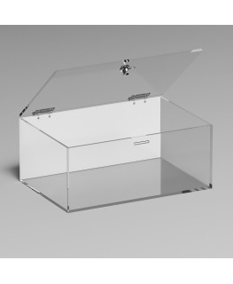 E-1105 TEC-X - Personalizzabile - Teca espositiva in plexiglass trasparente da banco 5 lati chiusi con sportello superiore co...