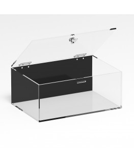 E-1106 TEC-X - Personalizzabile - Teca espositiva in plexiglass trasparente da banco 5 lati chiusi con sportello superiore co...
