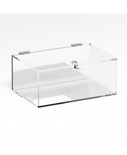 E-1107 TEC-X - Personalizzabile - Teca espositiva in plexiglass trasparente da banco 5 lati chiusi con sportello superiore co...