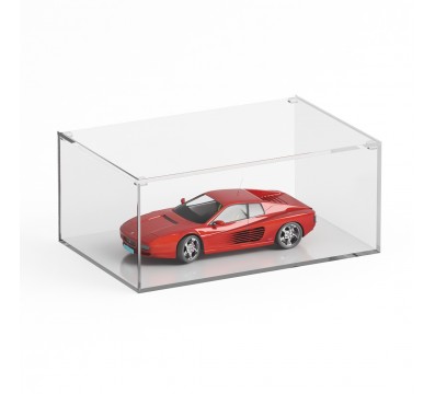 E-1245 TEC-X - Personalizzabile - Teca espositiva in plexiglass trasparente da banco con coperchio superiore appoggiato base ...