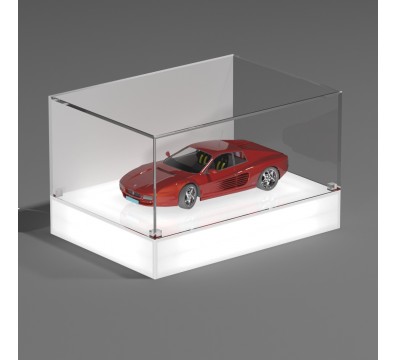 Customizable - Countertop display case with LED-lit opal base and 5-sided  transparent plexiglass top.