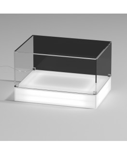 E-1111 TEC-X - Personalizzabile - Teca espositiva da banco con base opal illuminata a led e parte superiore in plexiglass tra...