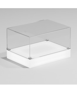 E-1113 TEC-X - Personalizzabile - Teca espositiva da banco con base opal illuminata a led e parte superiore in plexiglass tra...