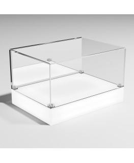 E-1116 TEC-X - Personalizzabile - Teca espositiva da banco con base opal illuminata a led e parte superiore in plexiglass tra...