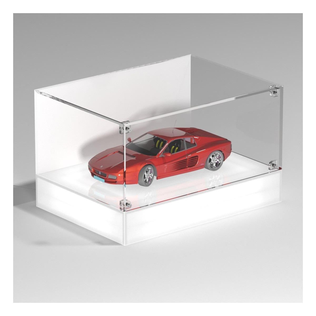 E-1122 TEC-X - Personalizzabile - Teca espositiva da banco con base opal illuminata a led e parte superiore in plexiglass tra...