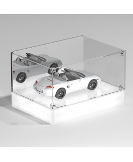 E-1124 TEC-X - Personalizzabile - Teca espositiva da banco con base opal illuminata a led e parte superiore in plexiglass tra...