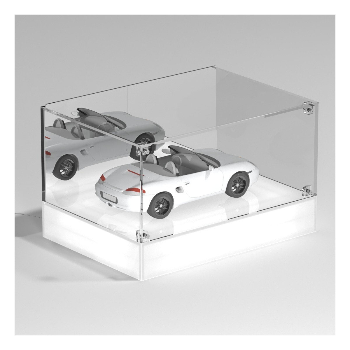 E-1124 TEC-X - Personalizzabile - Teca espositiva da banco con base opal illuminata a led e parte superiore in plexiglass tra...