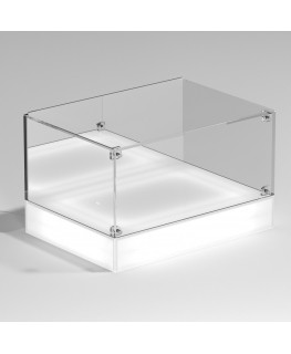 E-1124 TEC-X - Personalizzabile - Teca espositiva da banco con base opal illuminata a led e parte superiore in plexiglass tra...