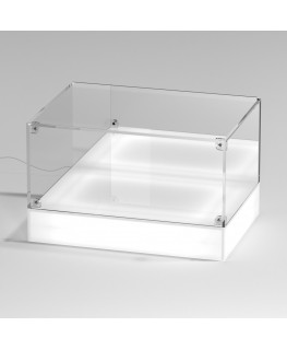 E-1124 TEC-X - Personalizzabile - Teca espositiva da banco con base opal illuminata a led e parte superiore in plexiglass tra...