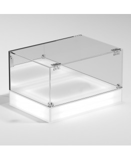 E-1132 TEC-X - Personalizzabile - Teca espositiva da banco con base opal illuminata a led e parte superiore in plexiglass tra...