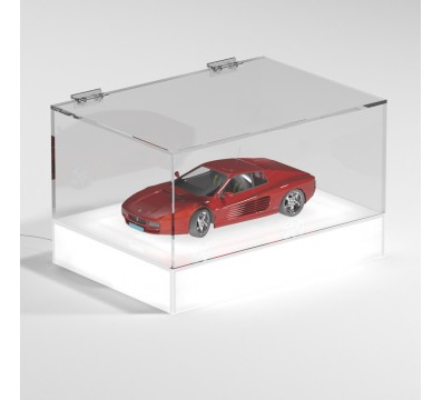 E-1133 TEC-X - Personalizzabile - Teca espositiva da banco con base opal illuminata a led e parte superiore in plexiglass tra...
