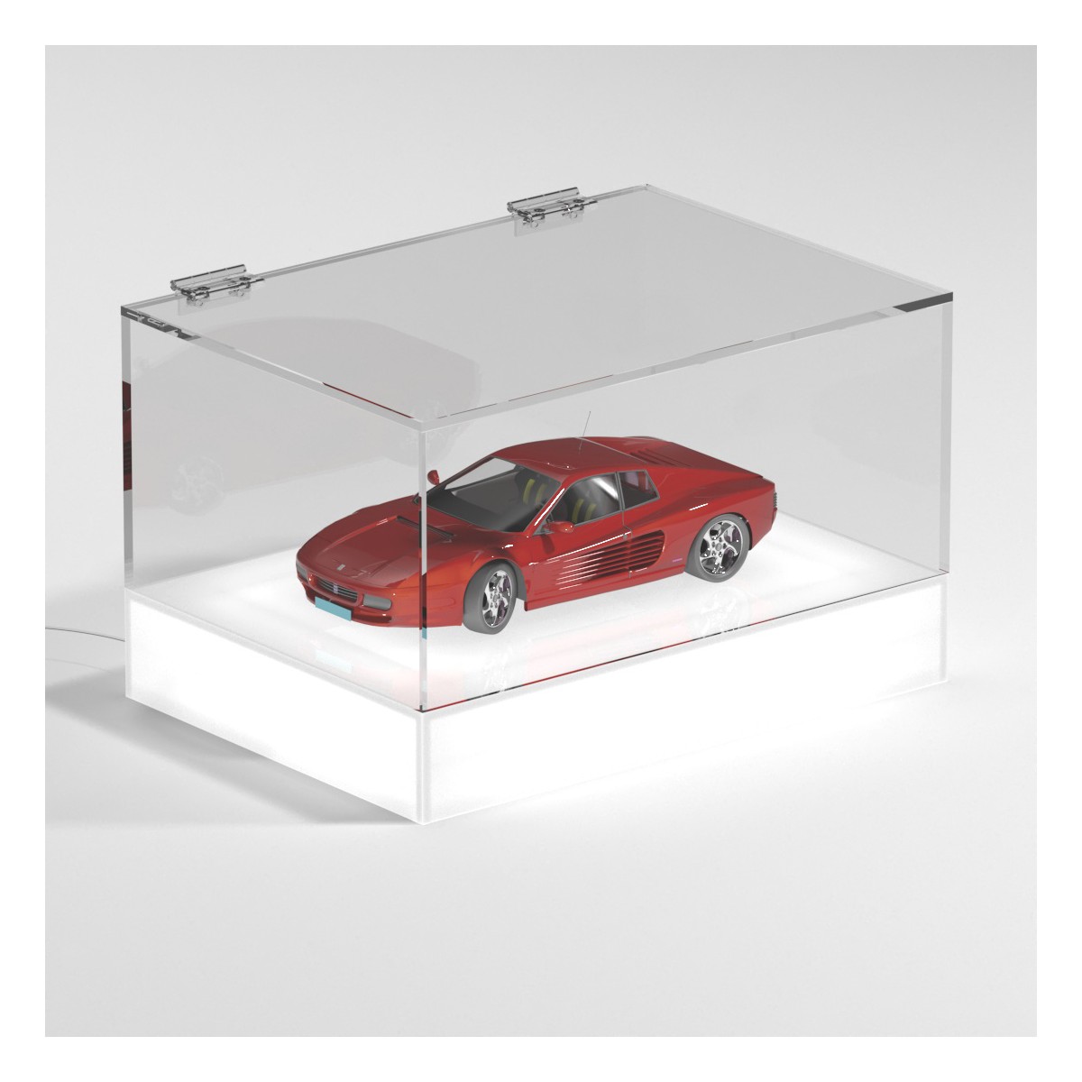 E-1133 TEC-X - Personalizzabile - Teca espositiva da banco con base opal illuminata a led e parte superiore in plexiglass tra...