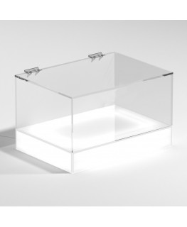 E-1134 TEC-X - Personalizzabile - Teca espositiva da banco con base opal illuminata a led e parte superiore in plexiglass tra...