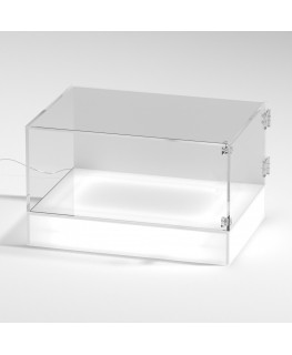 E-1142 TEC-X - Personalizzabile - Teca espositiva da banco con base opal illuminata a led e parte superiore in plexiglass tra...
