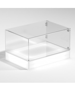 E-1142 TEC-X - Personalizzabile - Teca espositiva da banco con base opal illuminata a led e parte superiore in plexiglass tra...