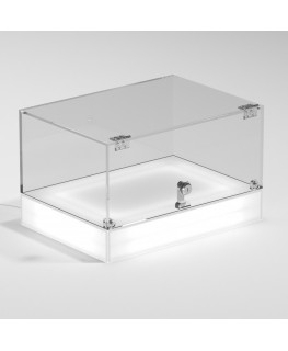 E-1149 TEC-X - Personalizzabile - Teca espositiva da banco con base opal illuminata a led e parte superiore in plexiglass tra...