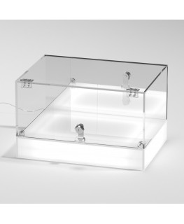 E-1152 TEC-X - Personalizzabile - Teca espositiva da banco con base opal illuminata a led e parte superiore in plexiglass tra...