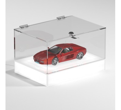 E-1153 TEC-X - Personalizzabile - Teca espositiva da banco con base opal illuminata a led e parte superiore in plexiglass tra...