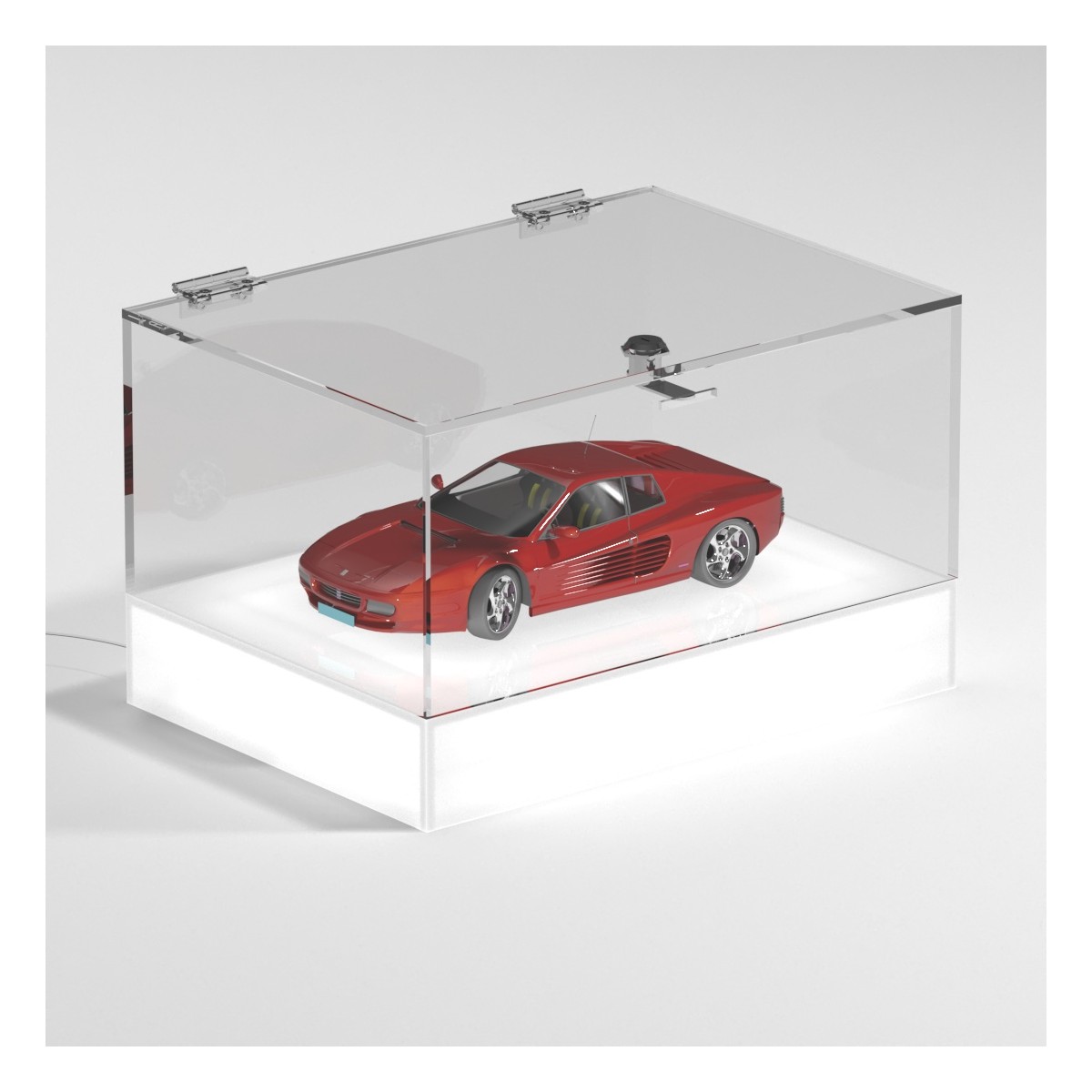 E-1153 TEC-X - Personalizzabile - Teca espositiva da banco con base opal illuminata a led e parte superiore in plexiglass tra...