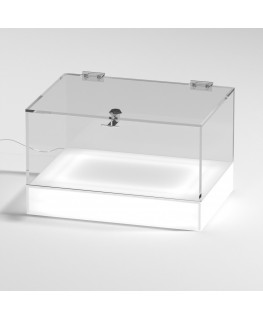 E-1153 TEC-X - Personalizzabile - Teca espositiva da banco con base opal illuminata a led e parte superiore in plexiglass tra...