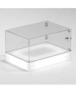 E-1161 TEC-X - Personalizzabile - Teca espositiva da banco con base opal illuminata a led e parte superiore in plexiglass tra...