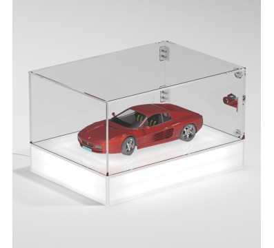 E-1161 TEC-X - Personalizzabile - Teca espositiva da banco con base opal illuminata a led e parte superiore in plexiglass tra...