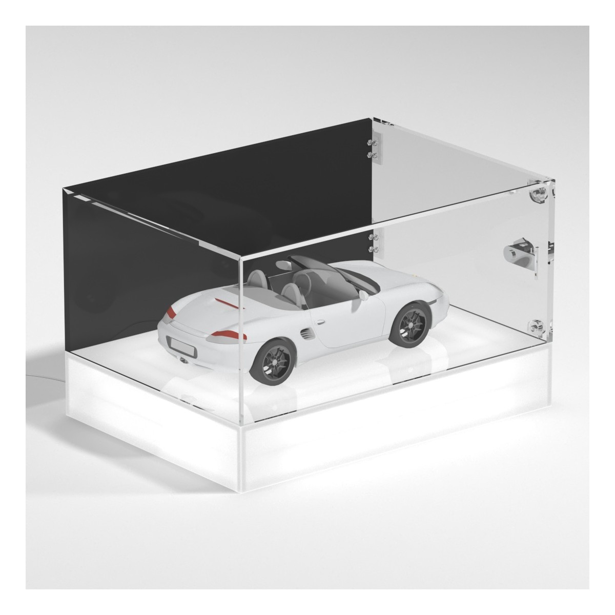 E-1167 TEC-X - Personalizzabile - Teca espositiva da banco con base opal illuminata a led e parte superiore in plexiglass tra...